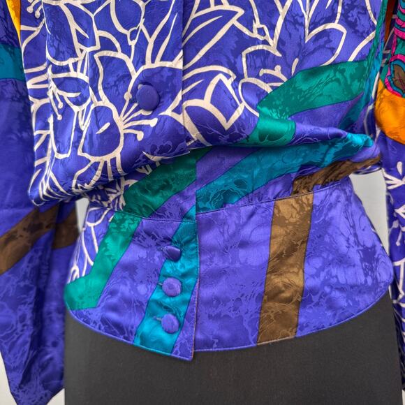 Vintage Anne Crimmins For Umi Collections Multi Blouse Silk Back Button Size 4 - Picture 5 of 6